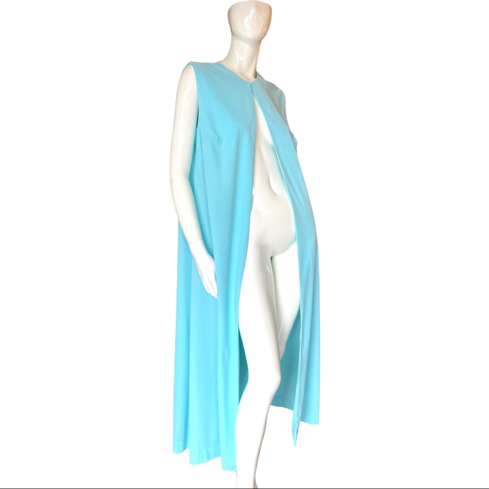 vintage 70s long vest or hostess dress bright blue L EUC volup sleeveless